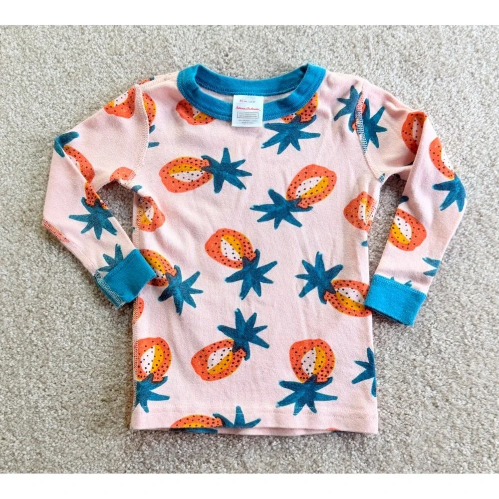Hanna Andersson Pineapple Print Org Cotton Long John Pajama Set - size 2T (85cm)